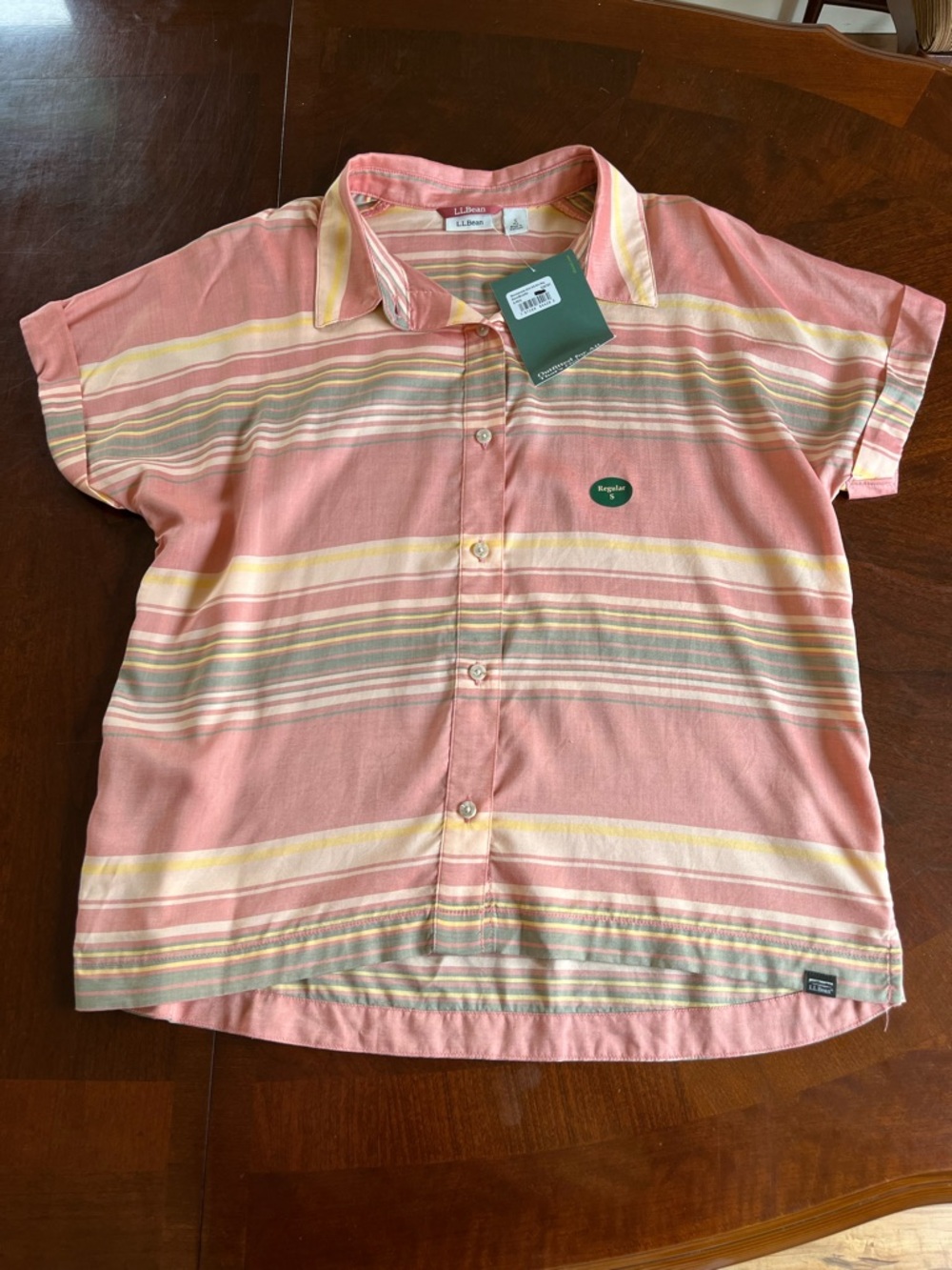NWT L.L. Bean Mountainside Shirt in Sienna Brick Stripe Small Hiking Camping
